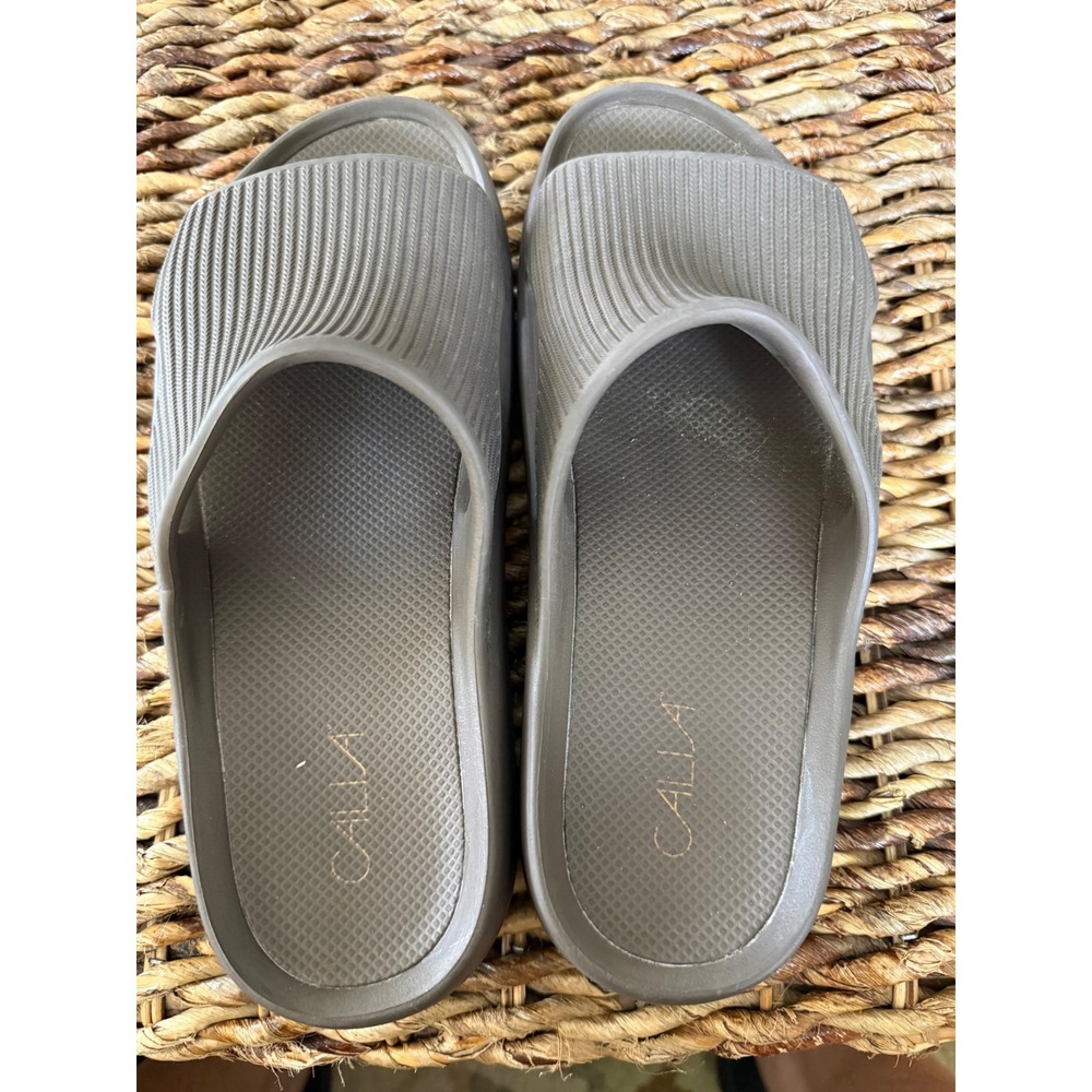 Calla Cloud Slides Taupe Brown Textured Slip On Platform Comfort Sandals Size 10